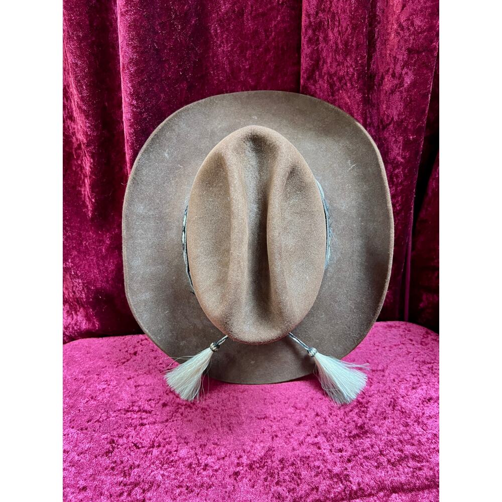 Vintage Brown Wool Cowboy Hat with Silver Conchos Western Style - Stetson Junior - Picture 10 of 13